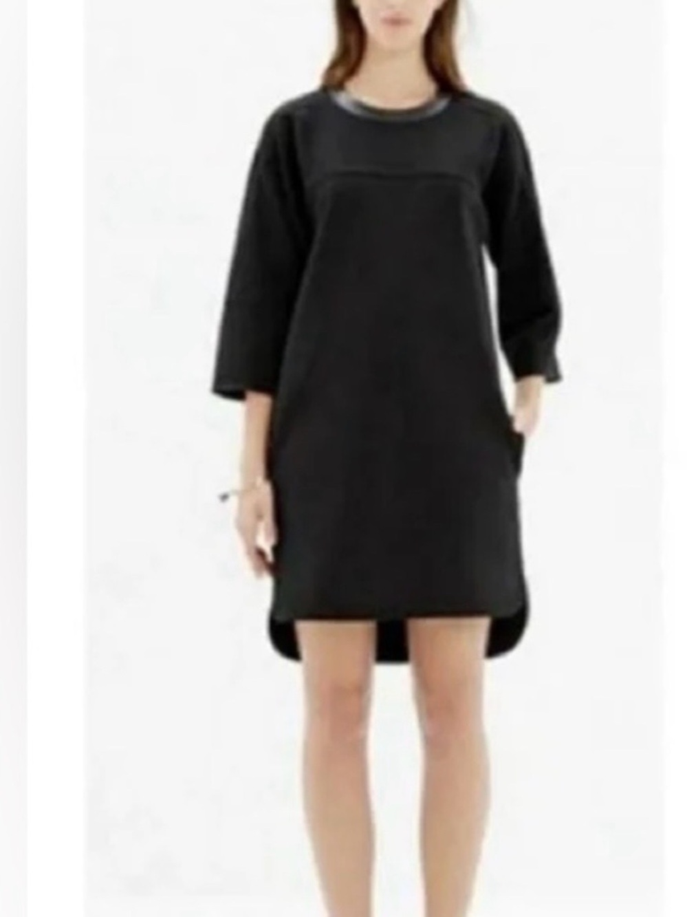 Madewell Black Oversized Knit Dress Leather Trim Pique Ponte M $128